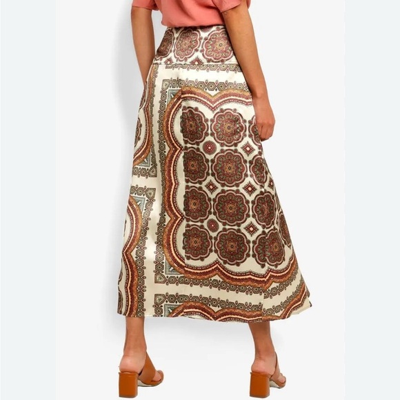 Topshop Satin Mandala Paisley Print A-line Midi Wrap Skirt | Size 8 - Picture 6 of 16
